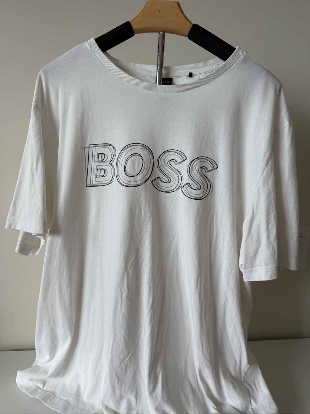 Boss White Short Sleeve Tee with Outlined Logo